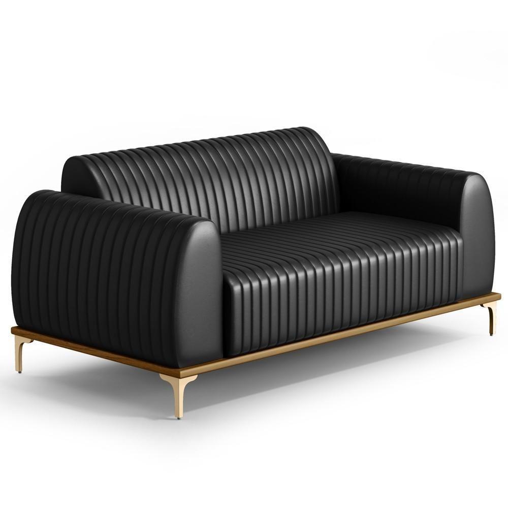 Sofá 180cm 3 Lugares Base Gold Molino D06 Pu B-159 Preto - Mpozenato - 1
