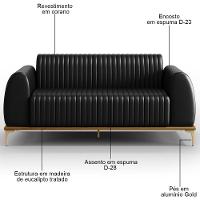 Sofá 180cm 3 Lugares Base Gold Molino D06 Pu B-159 Preto - Mpozenato - 3