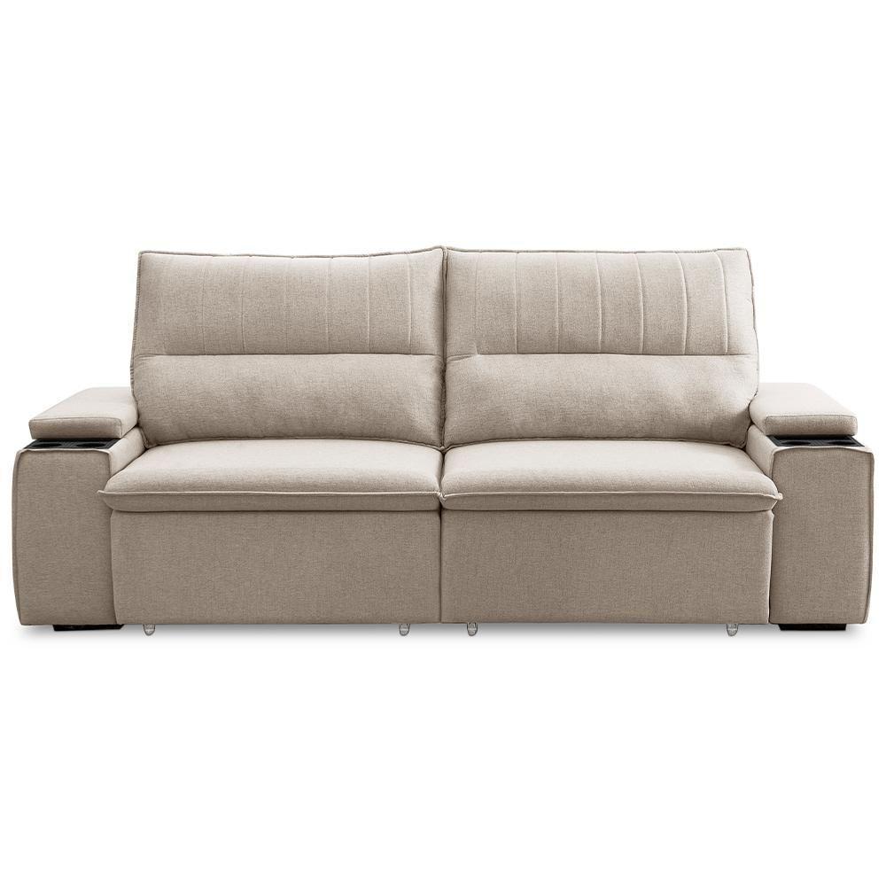 Sofá Retrátil Reclinável Para Sala 3 Lugares 225cm Ricci F04 Linho Bege - Lyam Decor - 2