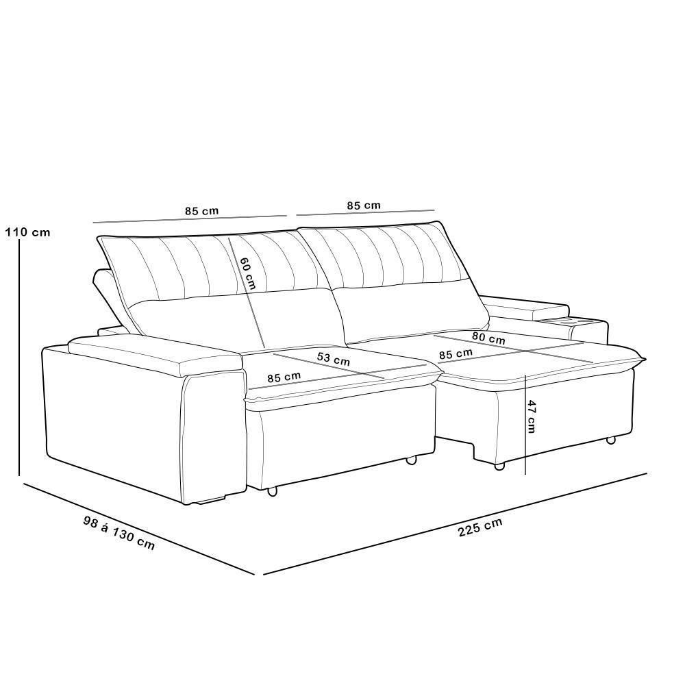 Sofá Retrátil Reclinável Para Sala 3 Lugares 225cm Ricci F04 Linho Bege - Lyam Decor - 4