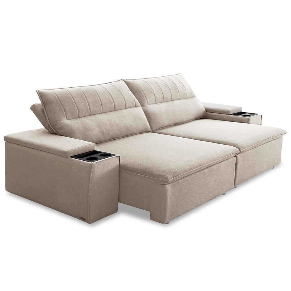 Sofá Retrátil Reclinável Para Sala 3 Lugares 225cm Ricci F04 Linho Bege - Lyam Decor - 5