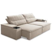Sofá Retrátil Reclinável Para Sala 3 Lugares 225cm Ricci F04 Linho Bege - Lyam Decor - 5