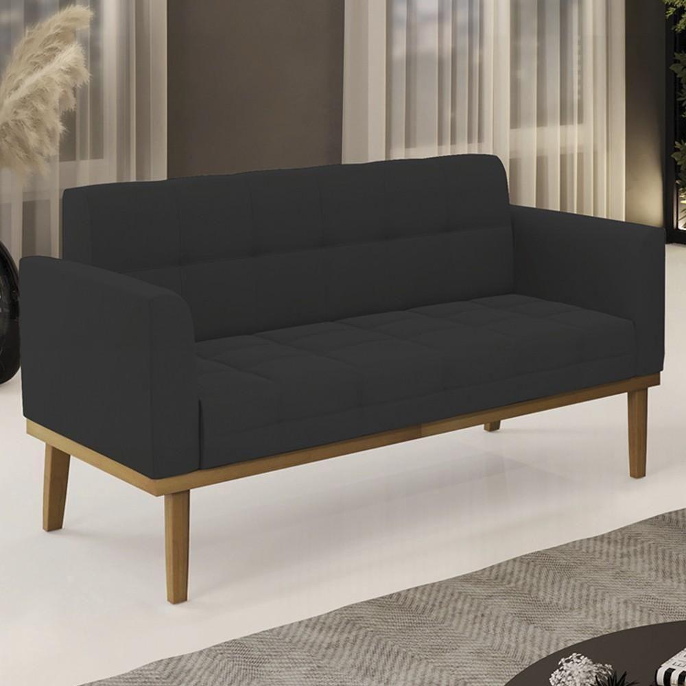 Sofá Namoradeira Base Madeira Castanho Ana Veludo Preto - Ibiza - 5