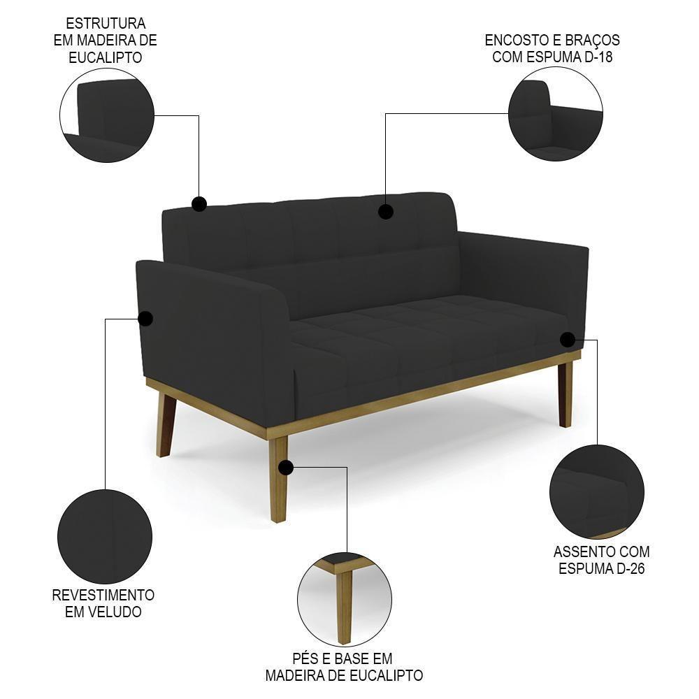 Sofá Namoradeira Base Madeira Castanho Ana Veludo Preto - Ibiza - 6