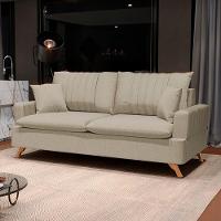 Sofá 200cm 3 Lugares Com Almofadas Pés Curvos Veras Linho D05 Bege - Mpozenato - 2