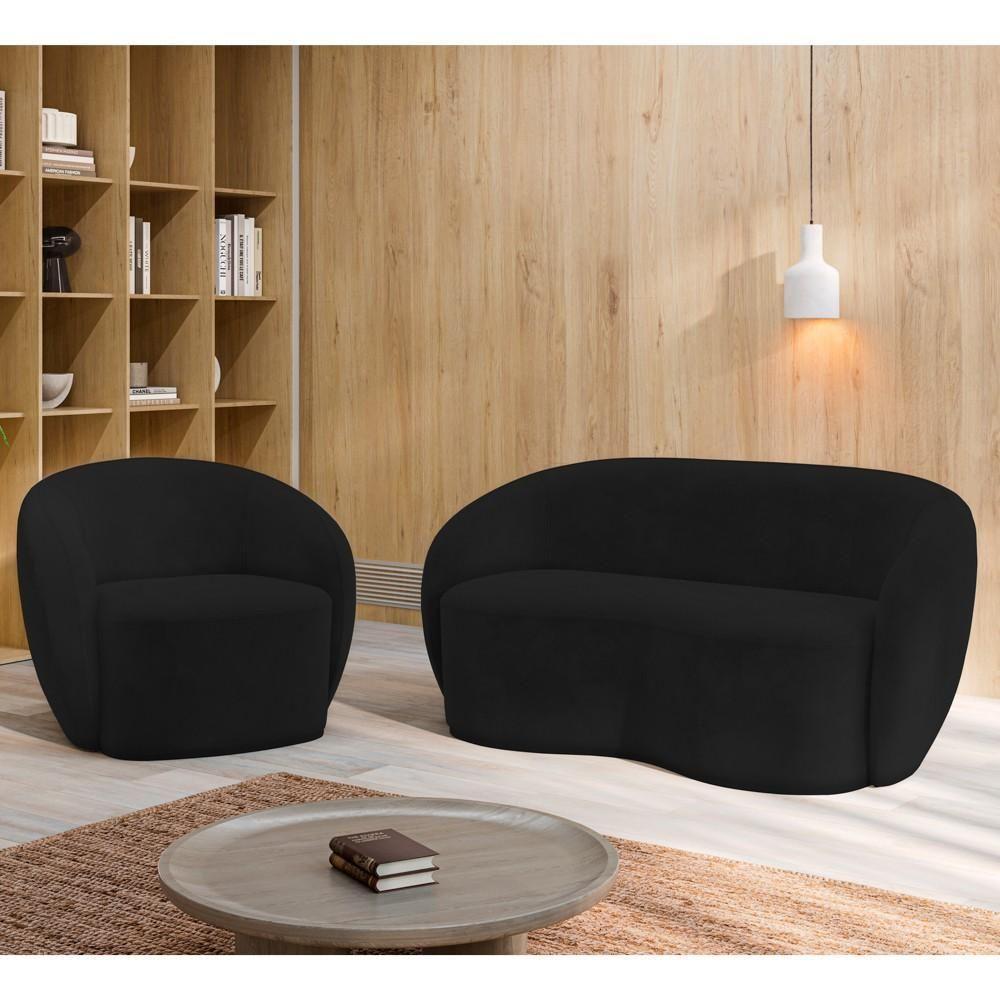 Sofá 3 Lugares Living 180cm E 1 Poltrona Giratória Garbin K04 Veludo Preto - Mpozenato - 5