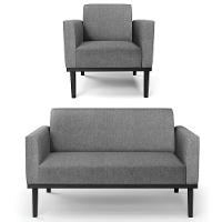 Sofá Namoradeira E 1 Poltrona Base Madeira Preto Maressa Linho Grafite - Ibiza - 1