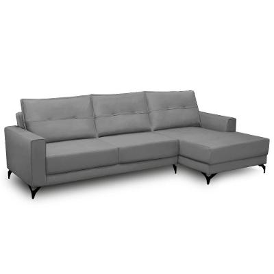 Sofá 4 Lugares Com Chaise Direito 265cm Soreh F05 Veludo Prata - Mpozenato