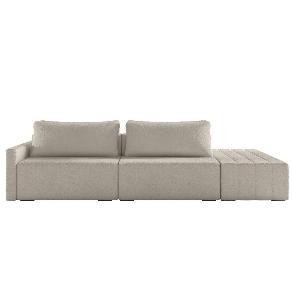 Sofá Ilha Modular Com Puff Para Sala Living 252cm Georgia K04 Bouclê Bege - Mpozenato - 2