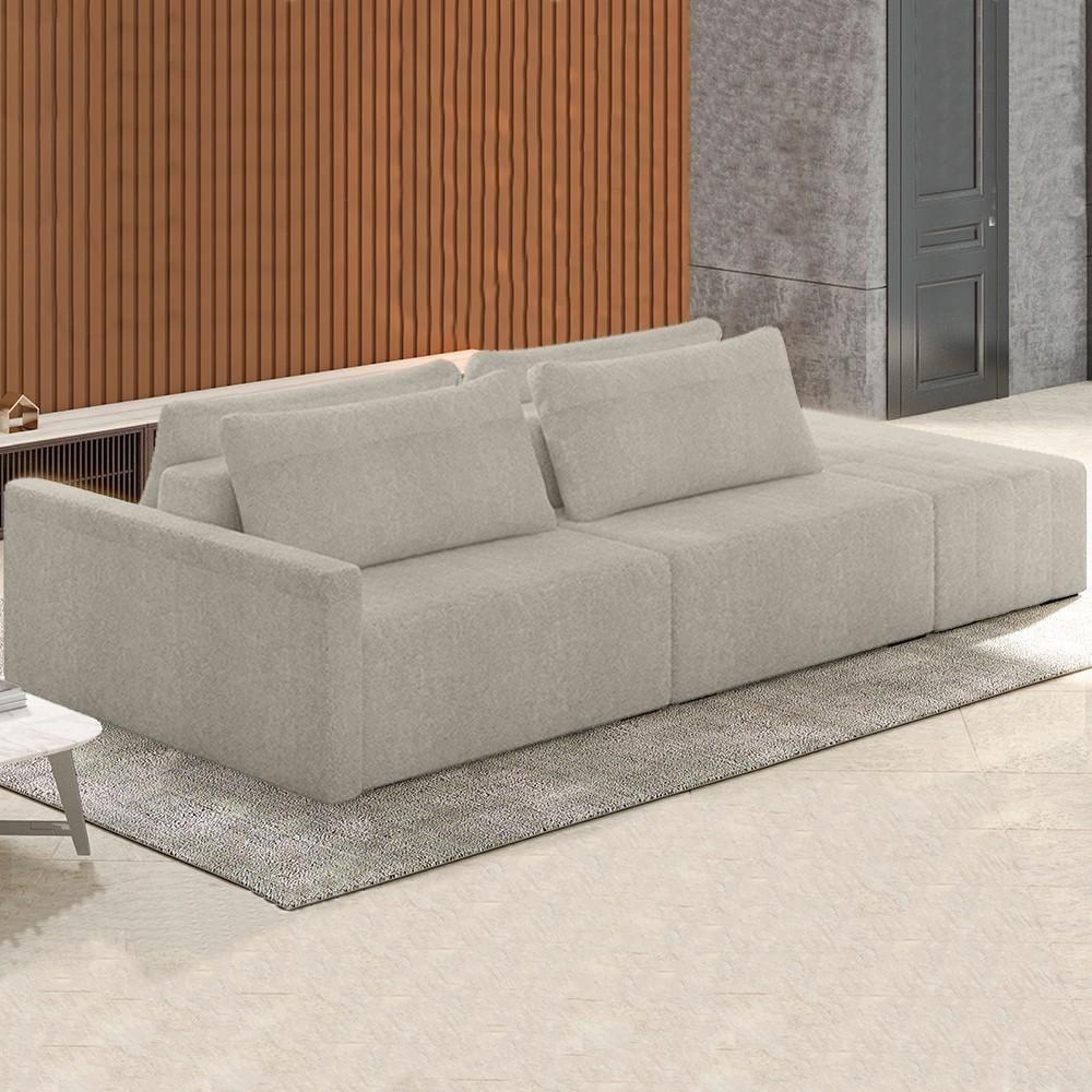 Sofá Ilha Modular Com Puff Para Sala Living 252cm Georgia K04 Bouclê Bege - Mpozenato - 4