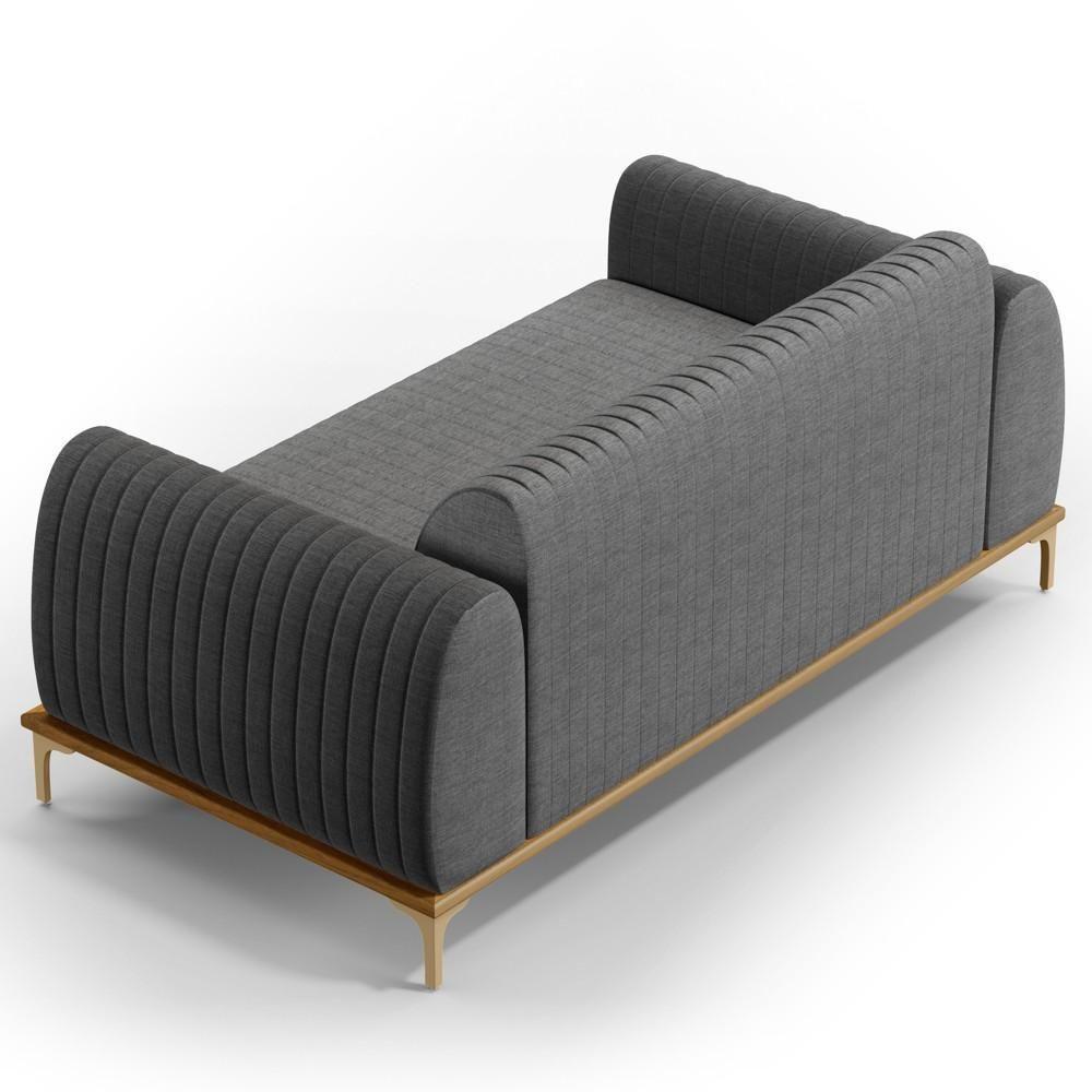 Sofá 180cm 3 Lugares Base Gold Molino D06 Linho C-416 Cinza Escuro - Mpozenato - 5