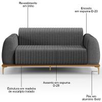 Sofá 180cm 3 Lugares Base Gold Molino D06 Linho C-416 Cinza Escuro - Mpozenato - 3