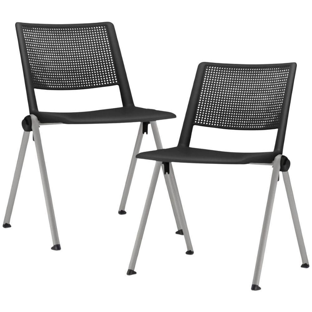 Kit 02 Cadeiras Empilhável Fixa Lift F02 Base Aço Cinza Preto - Lyam Decor - 1