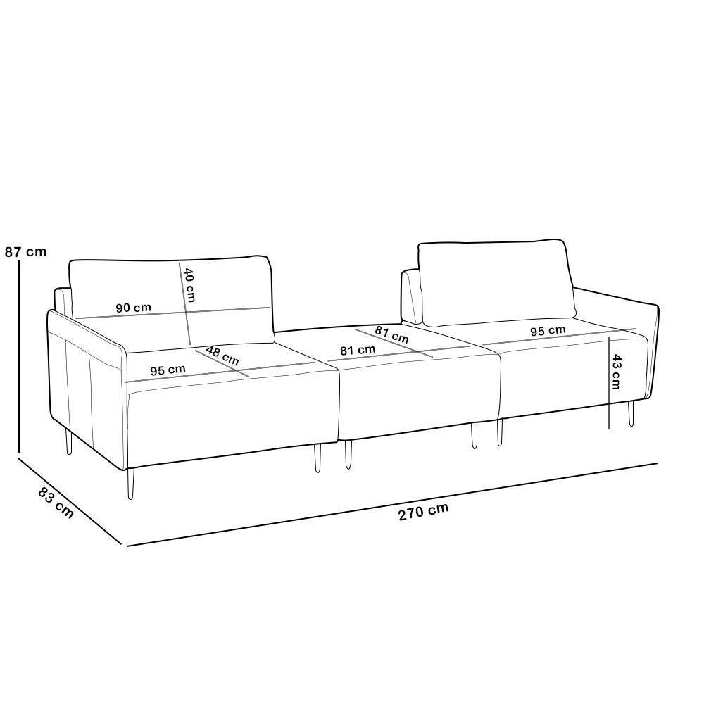 Sofá 2 Lugares Para Sala Living Com Puff 270cm Yves F04 Linho Tramado Creme - Lyam Decor - 6