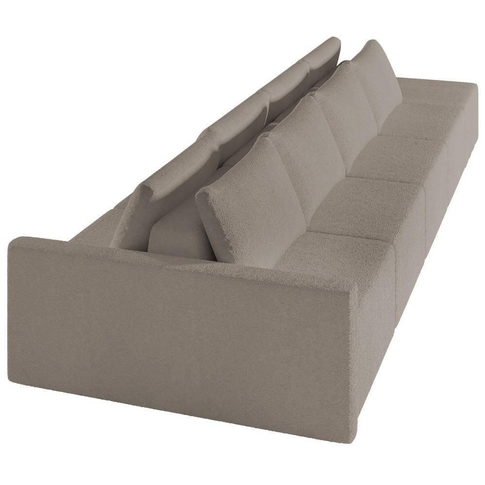 Sofá Ilha Modular Com Puff Para Sala Living 392cm Georgia K04 Bouclê Bege Escuro - Mpozenato - 8