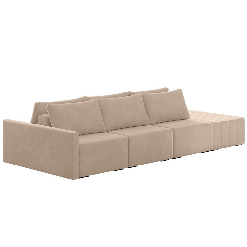 Sofá Ilha Modular Com Puff Para Sala Living 312cm Georgia K04 Veludo Bege - Mpozenato - 1