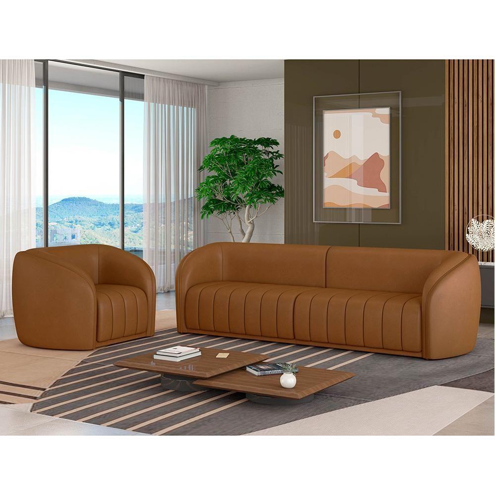 Sofá Decorativo 4 Lugares 332cm E Poltrona Meris M22 Sintético Caramelo - Mpozenato - 2