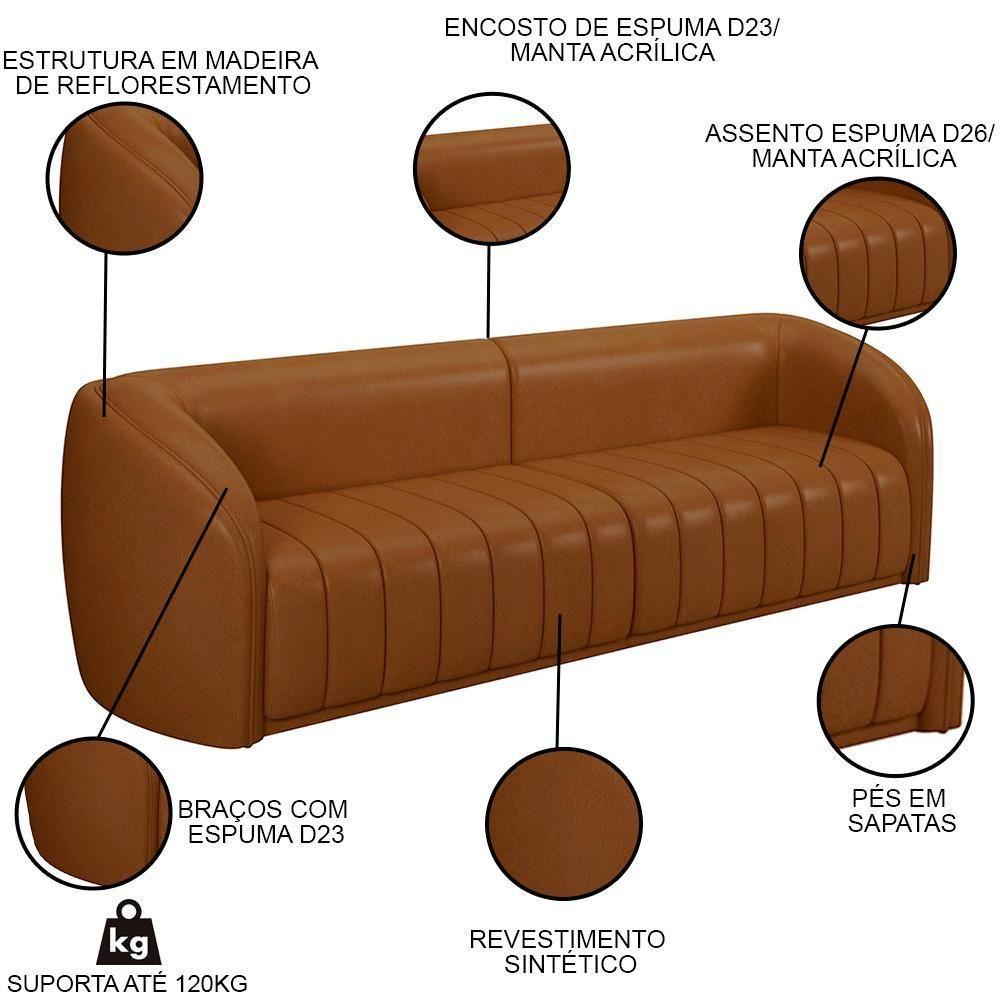 Sofá Decorativo 4 Lugares 332cm E Poltrona Meris M22 Sintético Caramelo - Mpozenato - 5