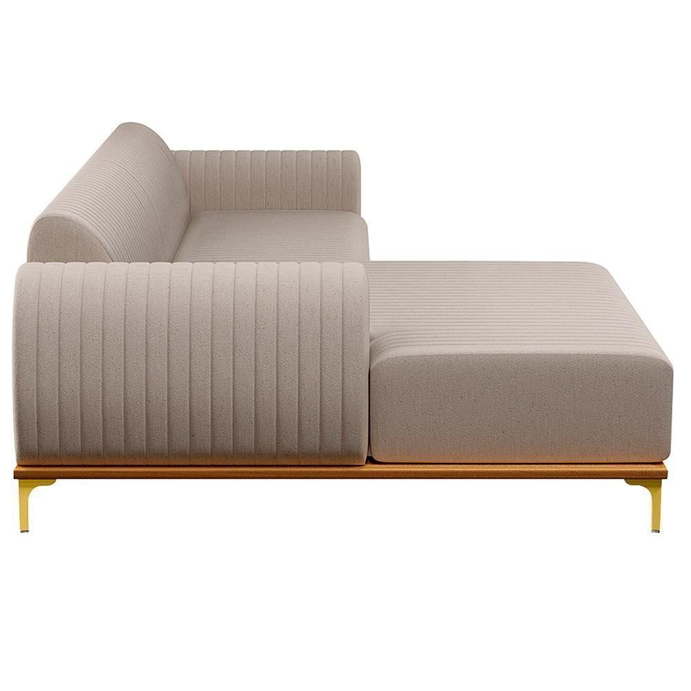 Sofá 230cm 4 Lugares Com Chaise Esquerdo Pés Gold Molino C-107 Linho Bege - Domi - 6