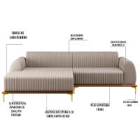 Sofá 230cm 4 Lugares Com Chaise Esquerdo Pés Gold Molino C-107 Linho Bege - Domi