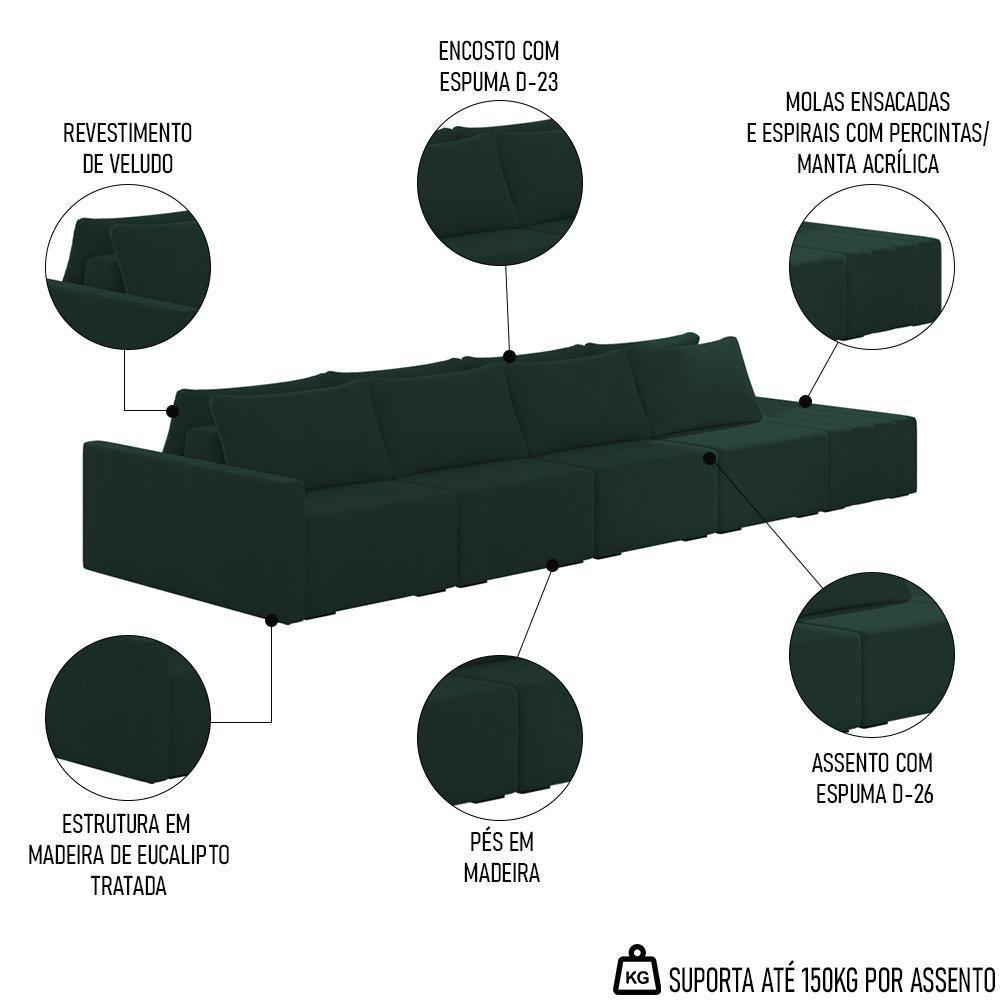 Sofá Ilha Modular Com Puff Para Sala Living 432cm Georgia K04 Veludo Verde - Mpozenato - 6