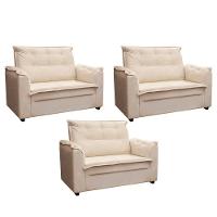 Kit 03 Sofás 2 Lugares Namoradeira Marrocos 1,40m Sala De Tv Estar Recepção Suede Bege Mabe Magazine - 1