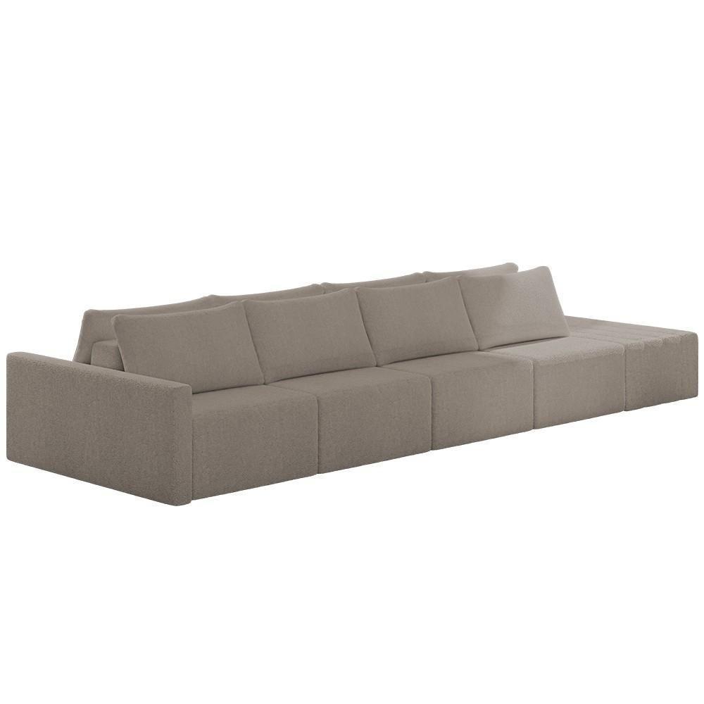 Sofá Ilha Modular Com Puff Para Sala Living 432cm Georgia K04 Bouclê Bege Escuro - Mpozenato - 1