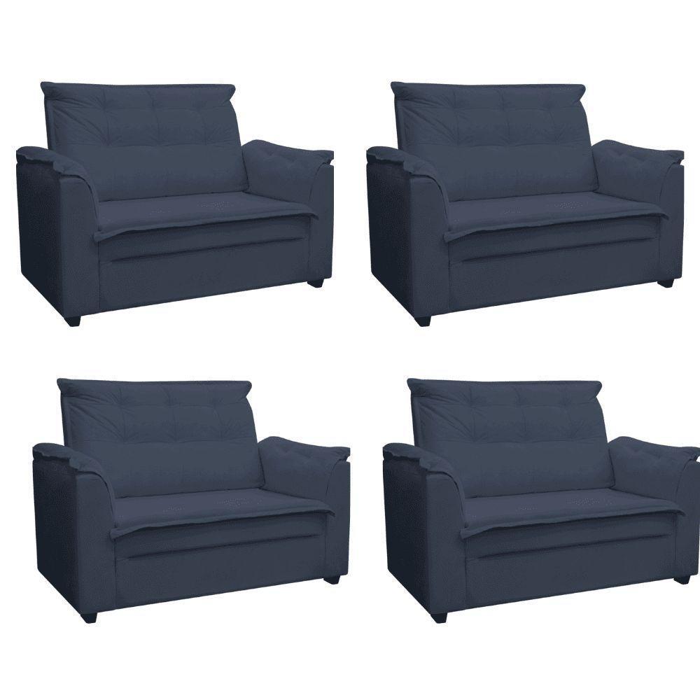 Kit 04 Sofás 2 Lugares Namoradeira Marrocos 1,40m Sala De Tv Estar Recepção Suede Azul Marinho Mabe Magazine - 1