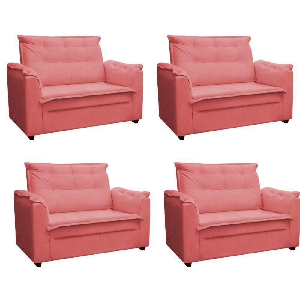Kit 04 Sofás 2 Lugares Namoradeira Marrocos 1,40m Sala De Tv Estar Recepção Suede Rose Mabe Magazine - 1