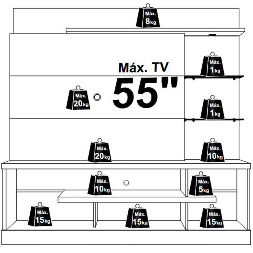 Home Theater Para Tv De 55 C/ 2 Prateleiras E Led Aline Cinamomo/off White - 4