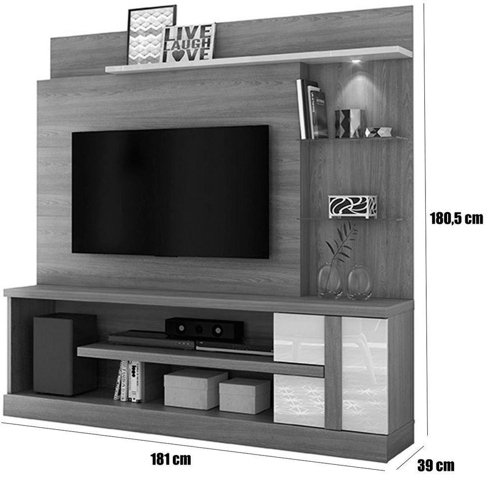 Home Theater Para Tv De 55 C/ 2 Prateleiras E Led Aline Cinamomo/off White - 8