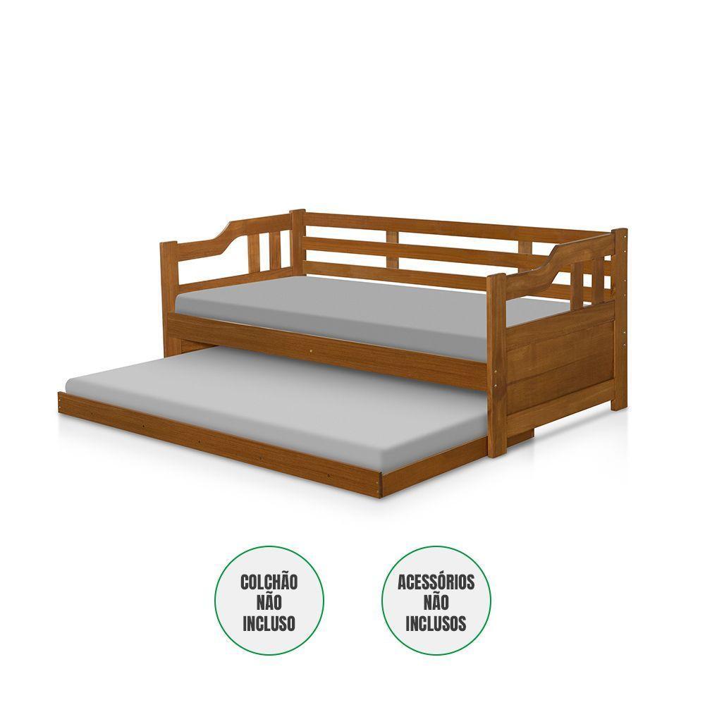 Sofa Cama Solteiro Madeira Com Cama Auxiliar Atraente Castanho - Marrom - 2