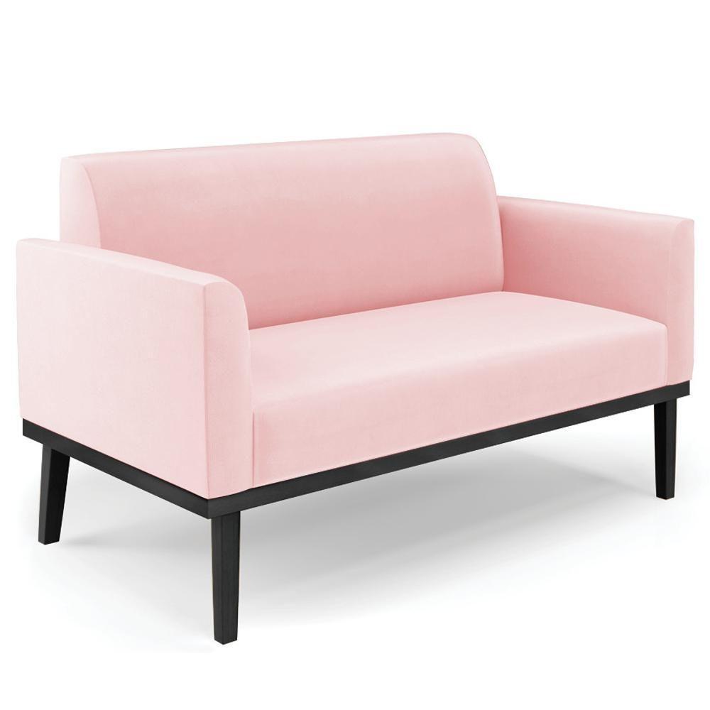 Sofá Namoradeira E 1 Poltrona Base Madeira Preto Maressa Suede Rosa Bebê - Ibiza - 7