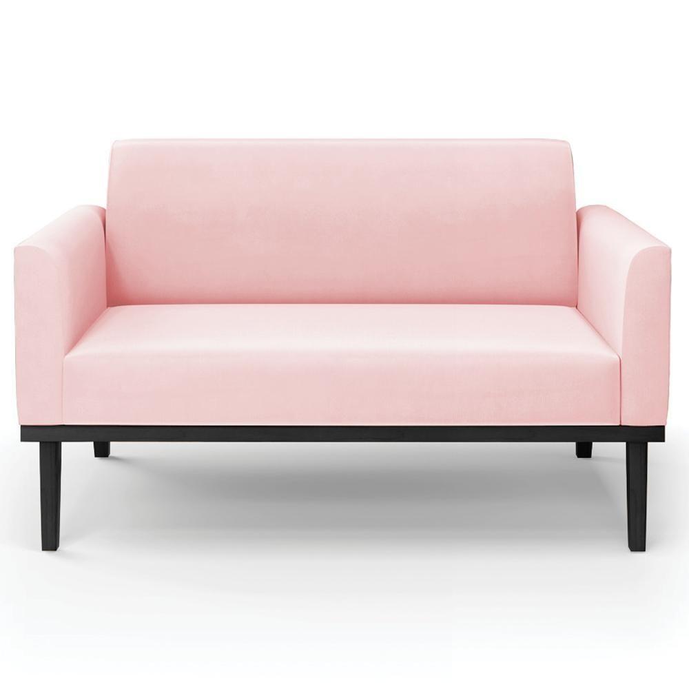 Sofá Namoradeira E 1 Poltrona Base Madeira Preto Maressa Suede Rosa Bebê - Ibiza - 9