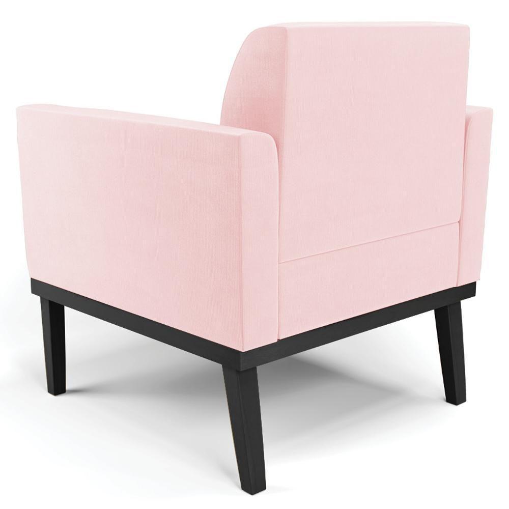 Sofá Namoradeira E 1 Poltrona Base Madeira Preto Maressa Suede Rosa Bebê - Ibiza - 10