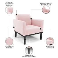 Sofá Namoradeira E 1 Poltrona Base Madeira Preto Maressa Suede Rosa Bebê - Ibiza - 3