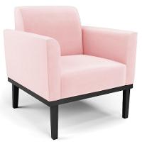 Sofá Namoradeira E 1 Poltrona Base Madeira Preto Maressa Suede Rosa Bebê - Ibiza - 6