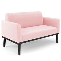 Sofá Namoradeira E 1 Poltrona Base Madeira Preto Maressa Suede Rosa Bebê - Ibiza - 7