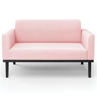 Sofá Namoradeira E 1 Poltrona Base Madeira Preto Maressa Suede Rosa Bebê - Ibiza - 9