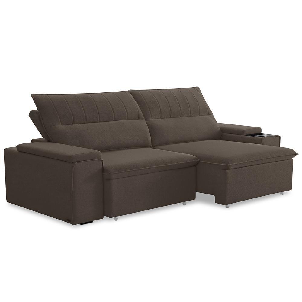 Sofá Retrátil Reclinável Para Sala 3 Lugares 245cm Ricci F04 Veludo Marrom - Lyam Decor - 1
