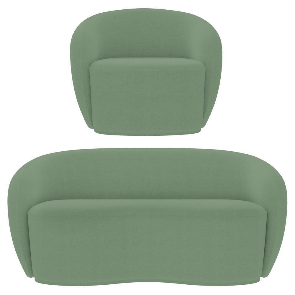 Sofá 2 Lugares Living 160cm E 1 Poltrona Giratória Garbin K04 Bouclê Verde - Mpozenato - 1