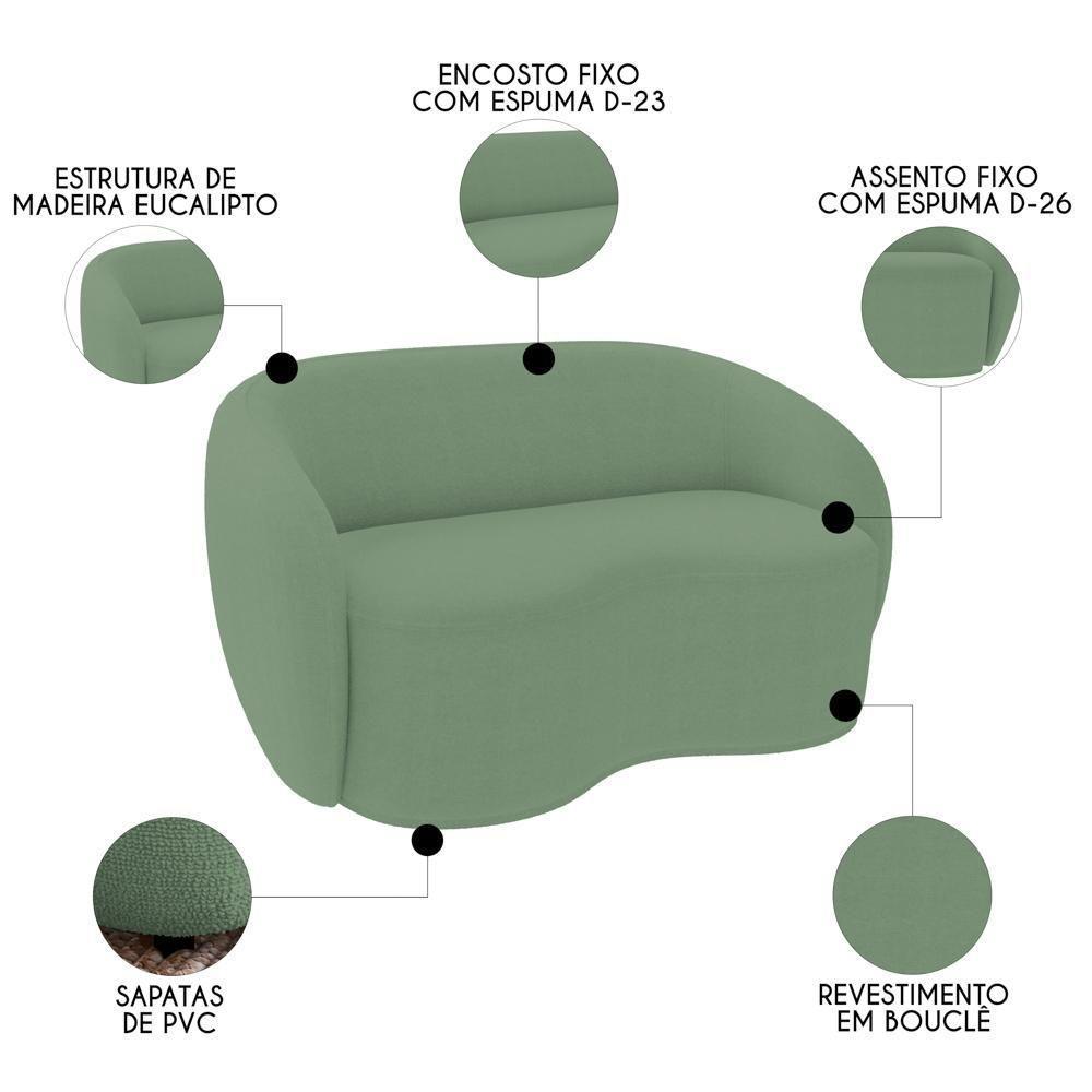 Sofá 2 Lugares Living 160cm E 1 Poltrona Giratória Garbin K04 Bouclê Verde - Mpozenato - 4