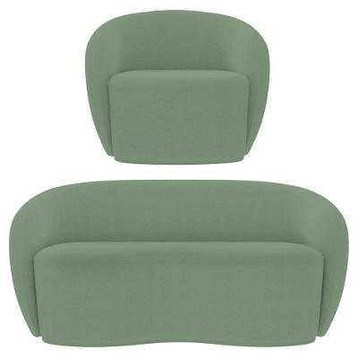Sofá 2 Lugares Living 160cm E 1 Poltrona Giratória Garbin K04 Bouclê Verde - Mpozenato