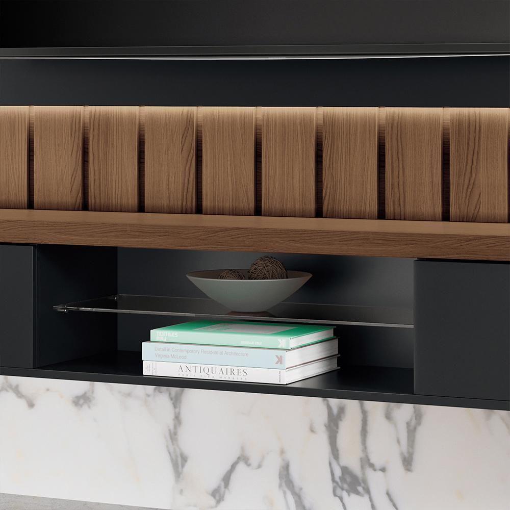 Painel Home Suspenso 2.2 Para Tv Até 70 Mdp/mdf Com Fita Led Shawn Preto/castanho G26 - Gran Belo - 5