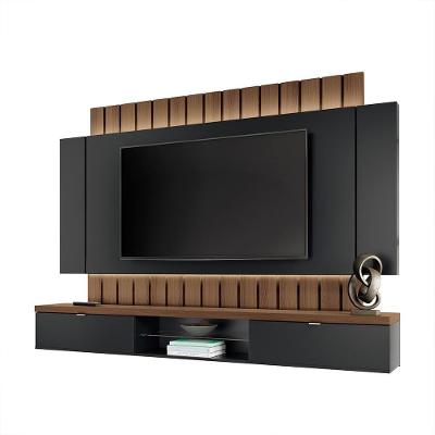Painel Home Suspenso 2.2 Para Tv Até 70 Mdp/mdf Com Fita Led Shawn Preto/castanho G26 - Gran Belo