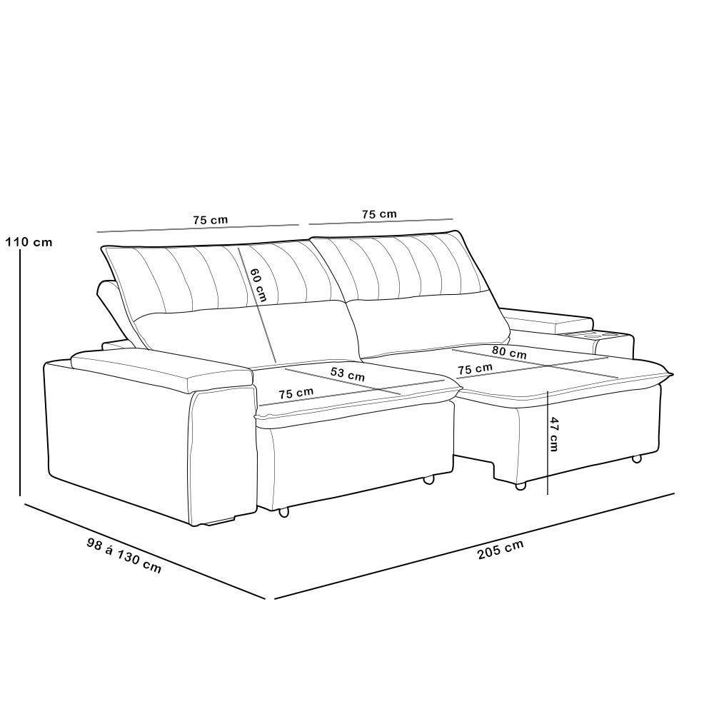 Sofá Retrátil Reclinável Para Sala 3 Lugares 205cm Ricci F04 Veludo Cinza Escuro - Lyam Decor - 2