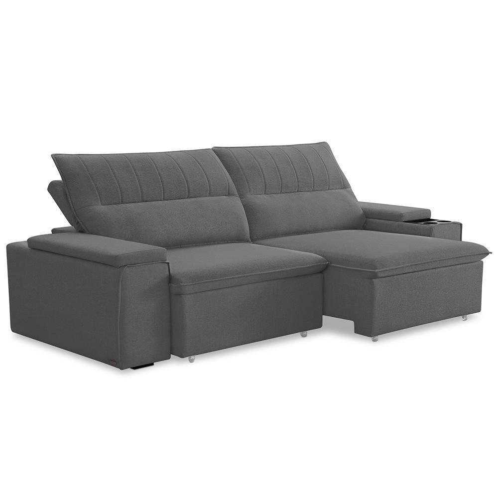 Sofá Retrátil Reclinável Para Sala 3 Lugares 205cm Ricci F04 Veludo Cinza Escuro - Lyam Decor - 5