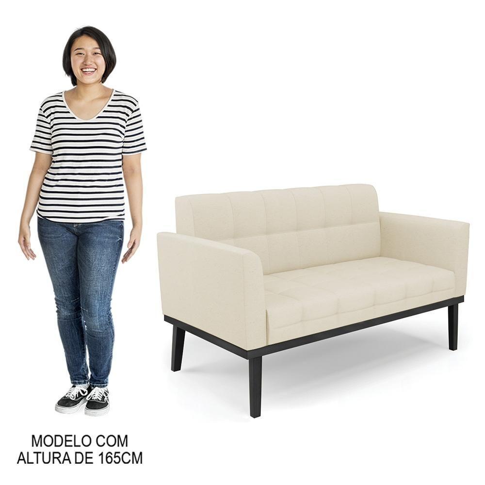 Sofá Namoradeira E 2 Poltronas Base Madeira Preto Ana Linho Bege - Ibiza - 10