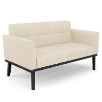 Sofá Namoradeira E 2 Poltronas Base Madeira Preto Ana Linho Bege - Ibiza