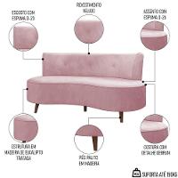 Sofá 2 Lugares Para Sala Living 135cm Pés Palito Korah K04 Veludo Rosê - Mpozenato - 3